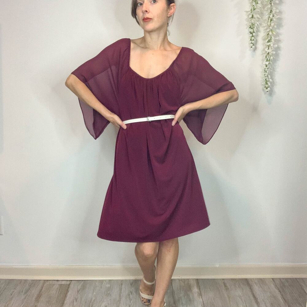NWT ALICE + OLIVIA boho silk off shoulder flouce dress wide sleeve currant 2388